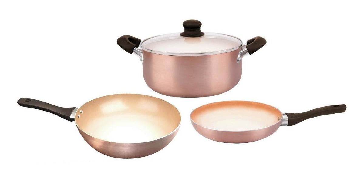 Set Wok Sarten Y Cacerola Hudson Cobre Antiadherente