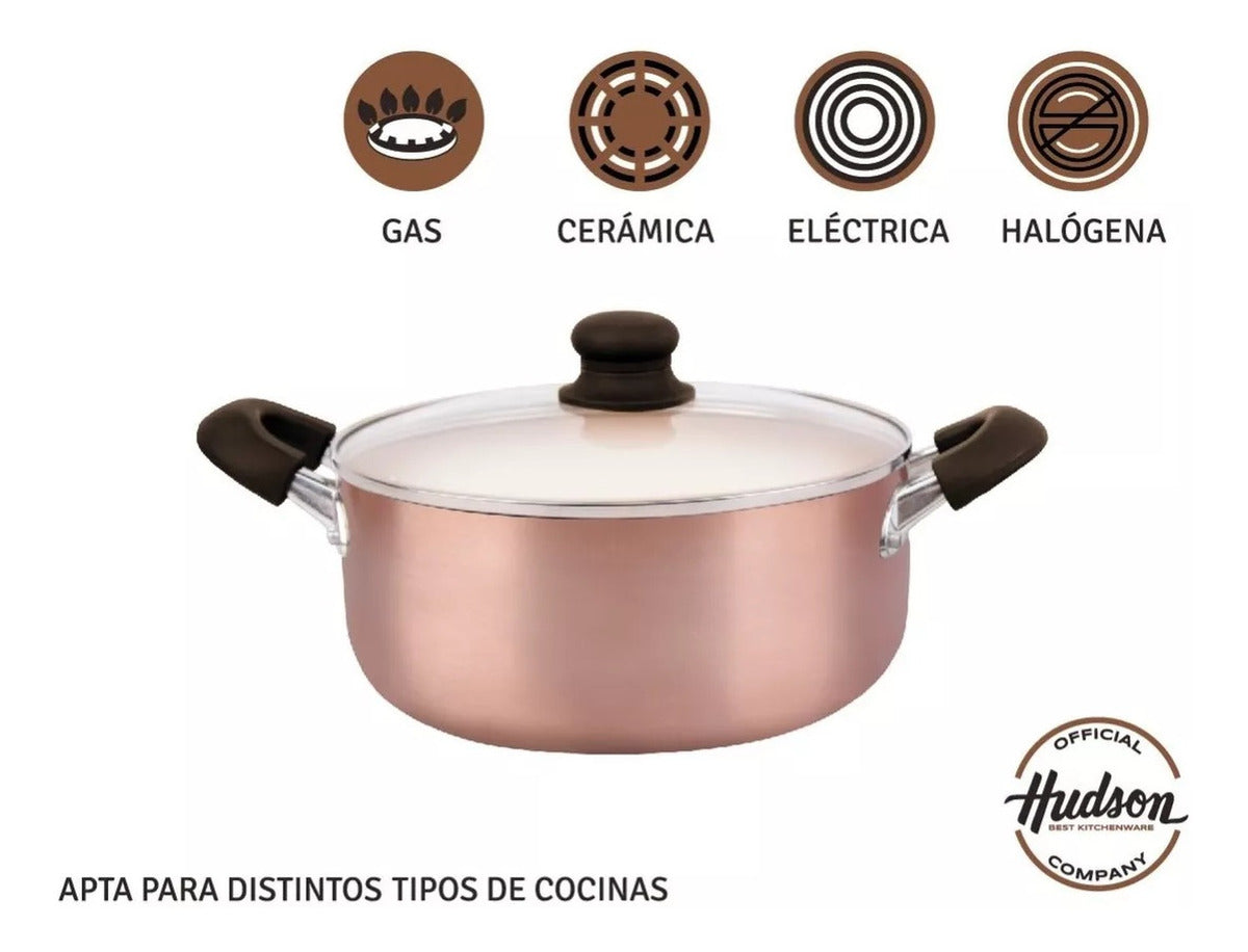 Set Cacerola 24 Cm + Sarten 28 Cm Hudson Cobre Antiadherente