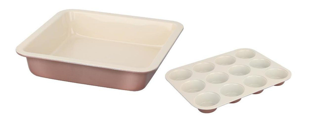 Set Asadera + Molde 12 Muffins Con Antiadherente Ceramico