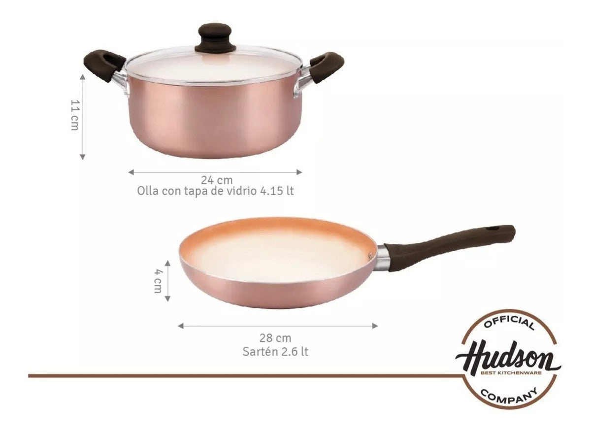 Set Cacerola 24 Cm + Sarten 28 Cm Hudson Cobre Antiadherente