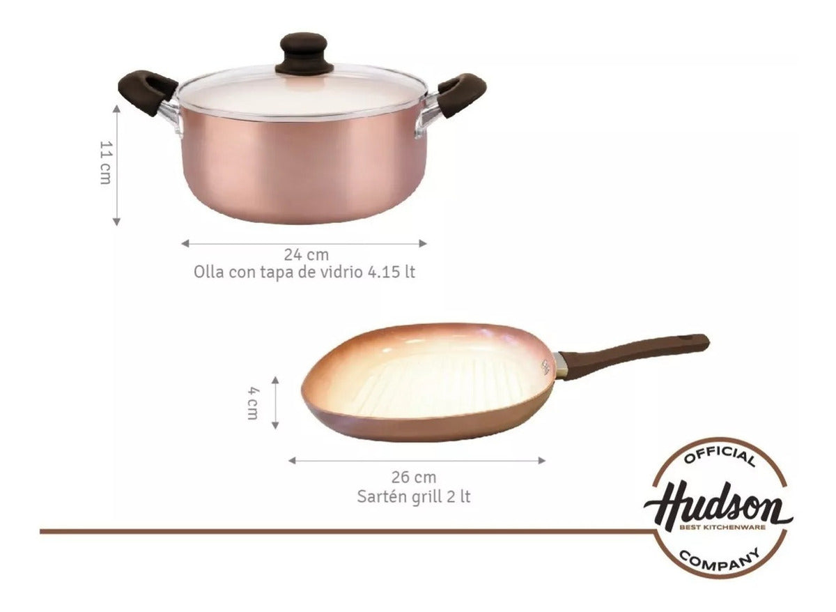 Set Cacerola 24 Cm + Bifera 26 Cm Cobre Hudson Antiadherente